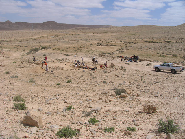 General view of excavated farm house at Avdat, March 2005.  Avdat is an important Nabatean and Byzantine site in the Negev surrounded by ancient desert farms from the 5th to the 8th centuries CE.  The area was surveyed and excavated by the environmental school of Sde Boker.  The 2005 activities included surveying and excavation of one farm house by the environmental school of Sde Boker, located 15 kilometers north of Avdat.