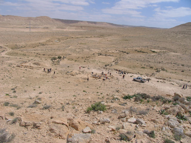 General view of excavated farm house at Avdat, March 2005.  Avdat is an important Nabatean and Byzantine site in the Negev surrounded by ancient desert farms from the 5th to the 8th centuries CE.  The area was surveyed and excavated by the environmental school of Sde Boker.  The 2005 activities included surveying and excavation of one farm house by the environmental school of Sde Boker, located 15 kilometers north of Avdat.