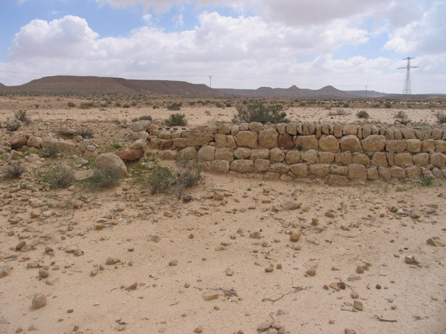 Ancient terrace in Avdat, March 2005.  Avdat is an important Nabatean and Byzantine site in the Negev surrounded by ancient desert farms from the 5th to the 8th centuries CE.  The area was surveyed and excavated by the environmental school of Sde Boker.  The 2005 activities included surveying and excavation of one farm house by the environmental school of Sde Boker, located 15 kilometers north of Avdat.