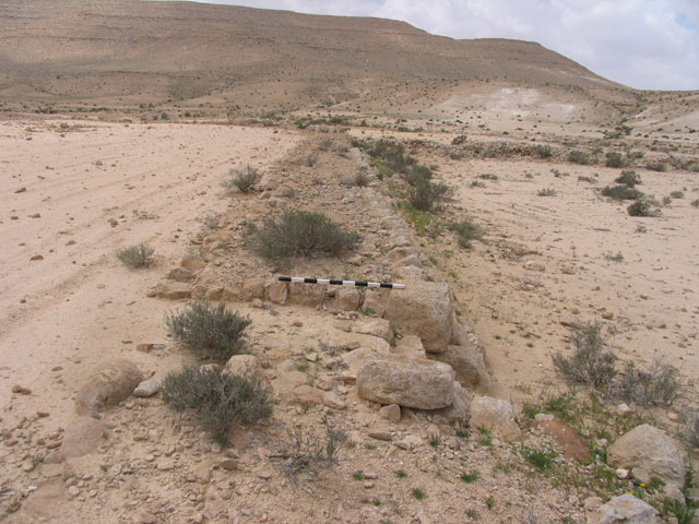 Ancient terrace in Avdat, March 2005.  Avdat is an important Nabatean and Byzantine site in the Negev surrounded by ancient desert farms from the 5th to the 8th centuries CE.  The area was surveyed and excavated by the environmental school of Sde Boker.  The 2005 activities included surveying and excavation of one farm house by the environmental school of Sde Boker, located 15 kilometers north of Avdat.